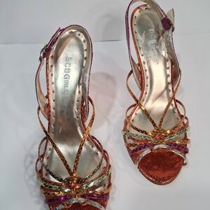 BCBGirls Multicolor Strappy Sandal, Sleek Stiletto Heel, Size 7.5, Special Event